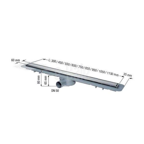 Rigola de interior SQUARE cu gratar din inox lucios 350 mm