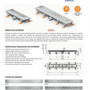 Rigola de interior MEDIUM cu gratar din inox lucios 650 mm