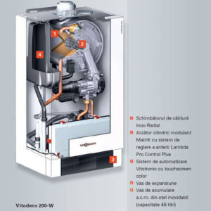 Centrala termica Viessmann Vitodens 200-W, Vitotronic 100 HC1B 80 kW, in condensare