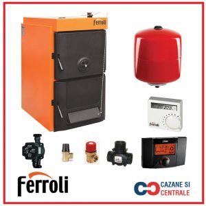 Pachet cazan din fonta combustibil solid lemn/carbune Ferroli SFR Pro 8 cu accesorii