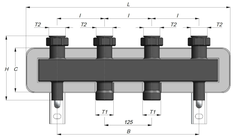 Distribuitor-colector compact pentru incalzire cu 2 circuite, 11/2, izolat