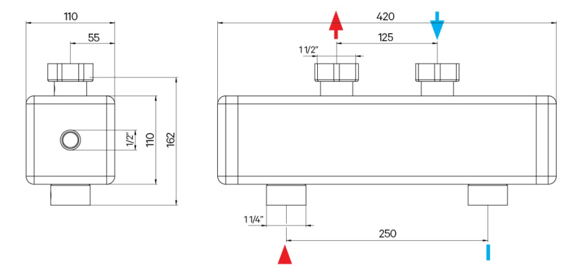 Butelie de egalizare Herz Pumpfix, izolata, racod primar 1"1/4, racord secundar 1"1/2, debit maxim 3 m³/h
