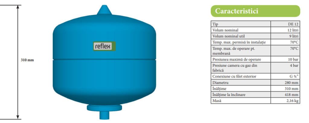 Vas de expasiune sanitar Reflex Refix DE 12 L, 10 bari