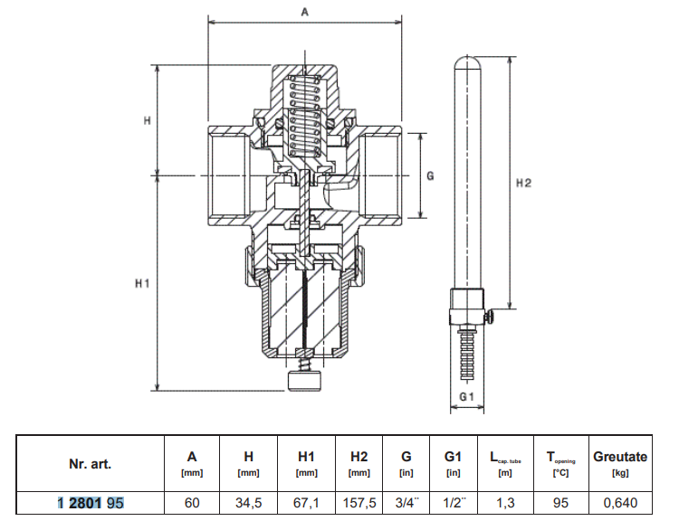 Supapa descarcare termica DN20 3/4" Herz