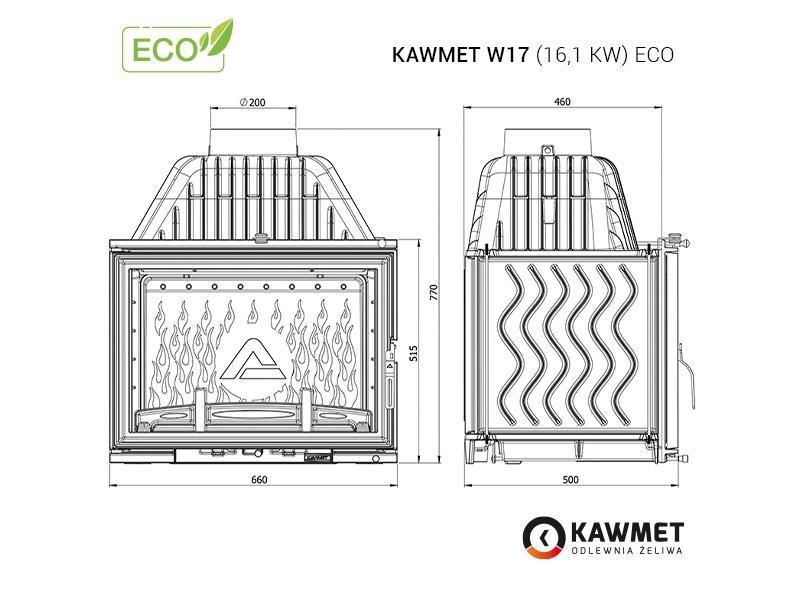 Focar pentru șemineu, Kawmet W17 Decor ECO, material fontă, putere 16,1 KW, randament 71,2%, clasa energetică A, certificat EcoDesign. Garanție 5 ani!