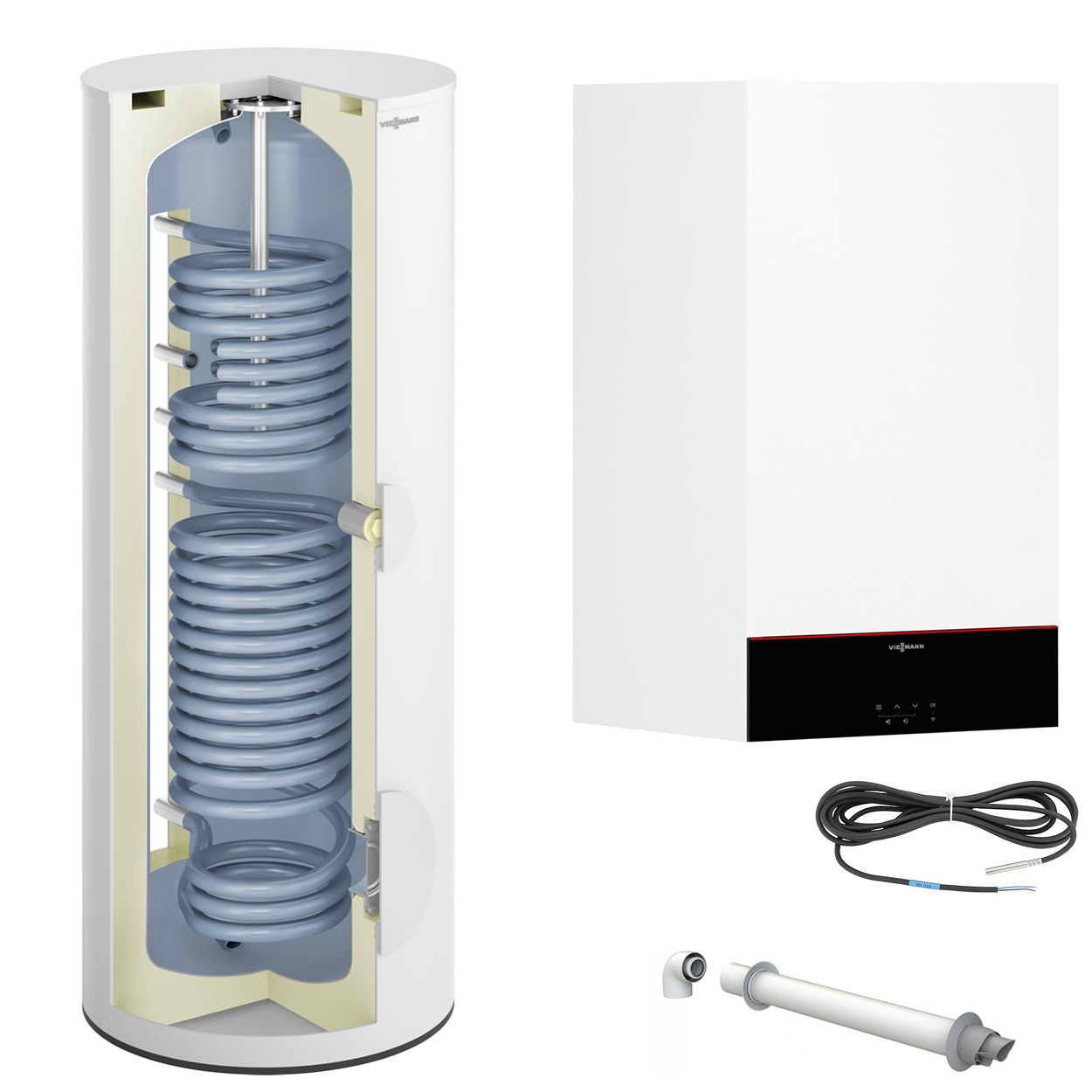 Pachet Viessmann Vitodens cu boiler bivalent Vitocell Pachet centrala termica Viessmann Vitodens 100-W 32 kW cu boiler bivalent Vitocell 300 litri