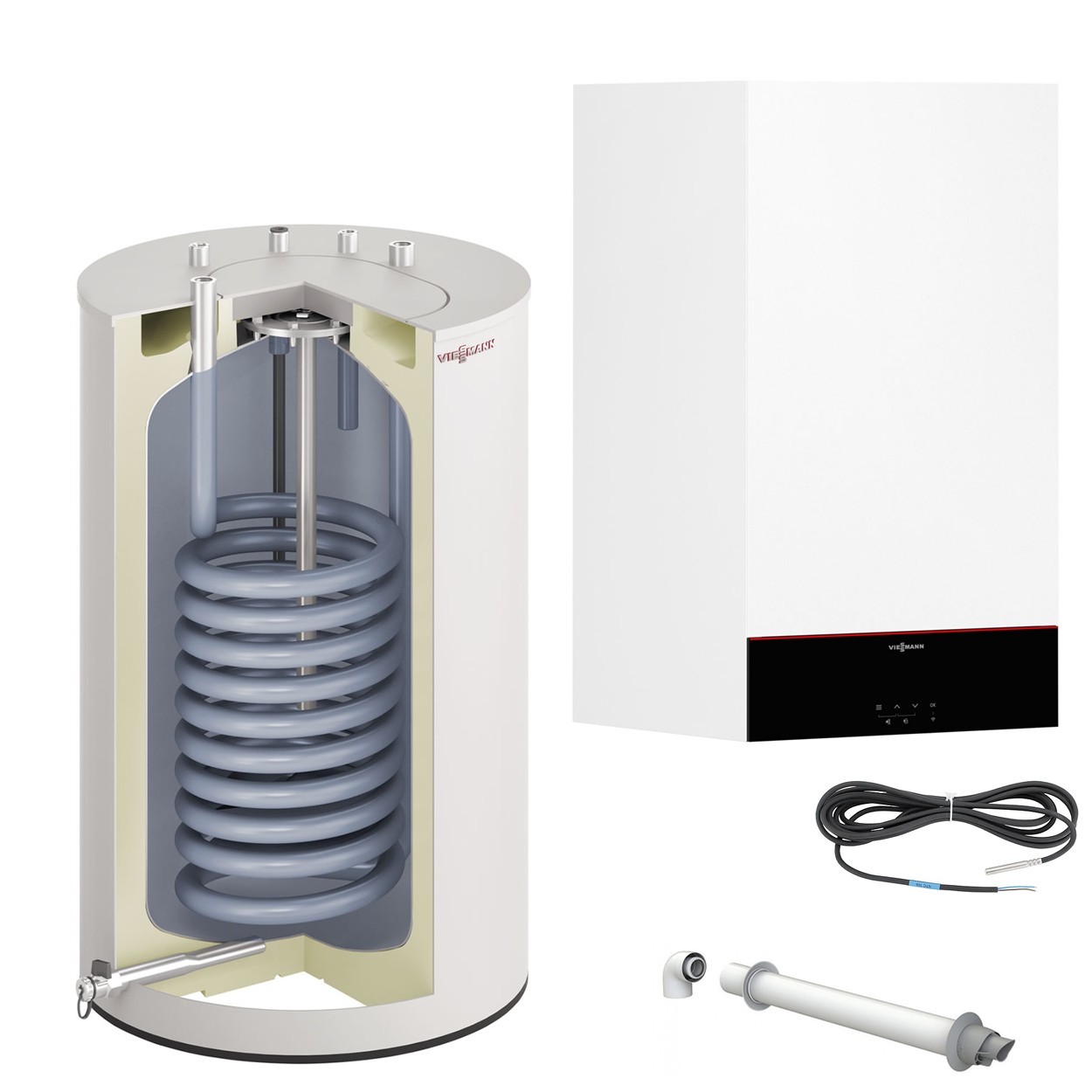 Pachet centrala termica Viessmann Vitodens 100 Pachet centrala termica Viessmann Vitodens 100-W 25 kW cu boiler monovalent 120 litri