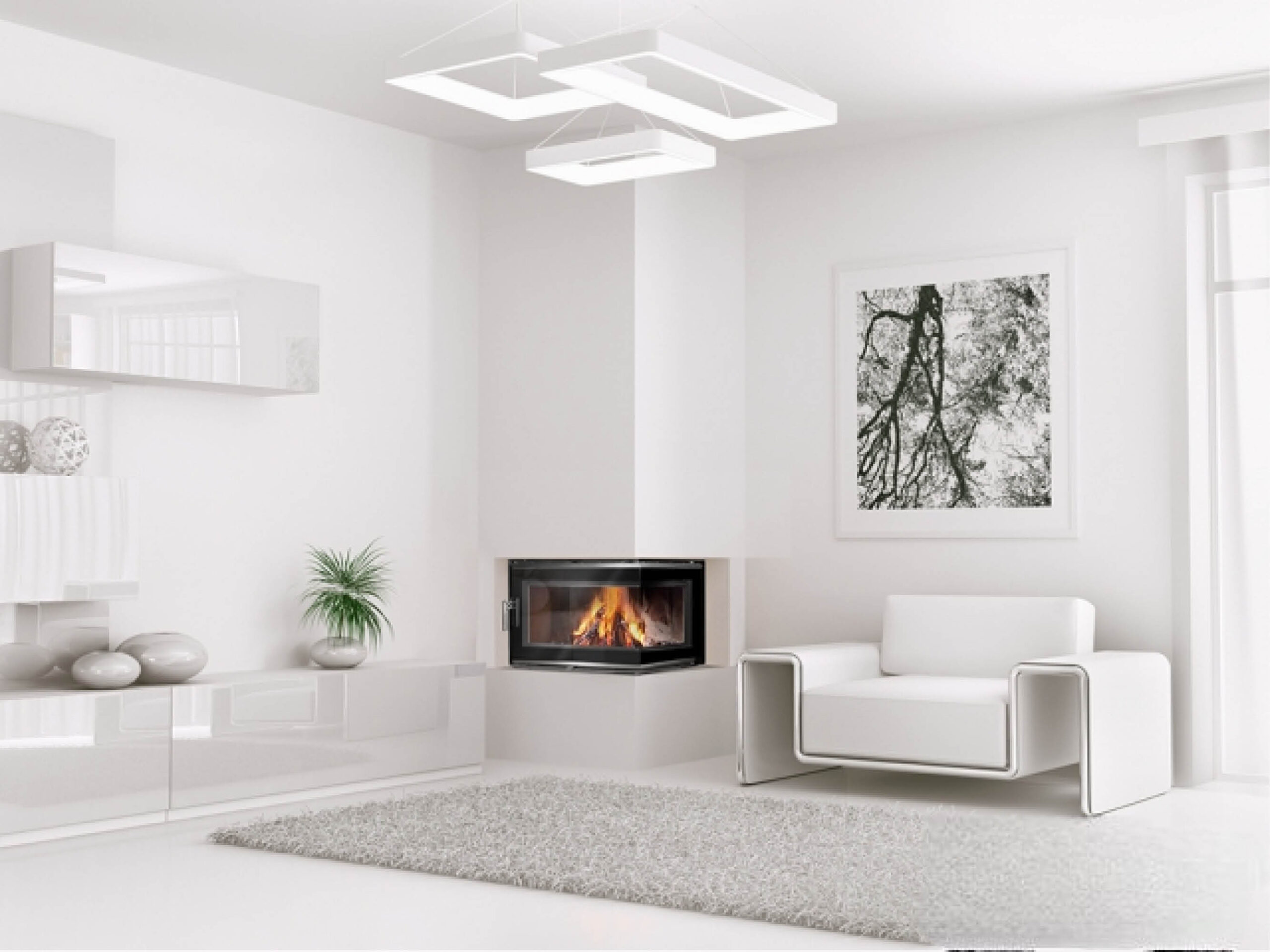Focar de colț dreapta (R), pentru șemineu, Kawmet W16 PB ECO, material fontă, putere 13,5 KW, randament 74,1%, clasa energetică A, certificat EcoDesign. Garanție 5 ani!