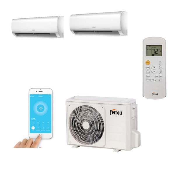 Aer conditionat dublu split Ferroli Diamant M 9000 + 9000 BTU, wi-fi, programare, clasa energetica A++ la racire