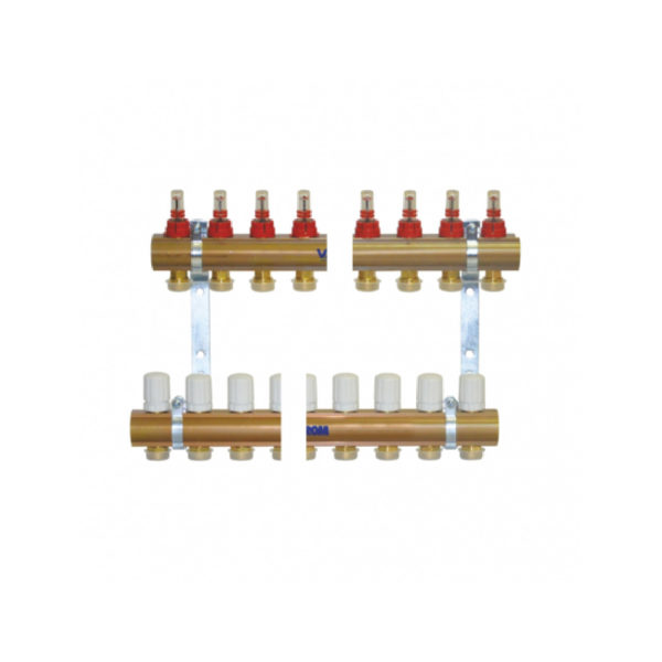 Distribuitor pardoseala Valrom, 9 cai PexKit cu debitmetre, alama 1 tol