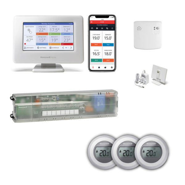 Pachet multi-zona, Honeywell EvoHome, pentru instalatii cu incalzire in pardoseala 4 zone fara fir