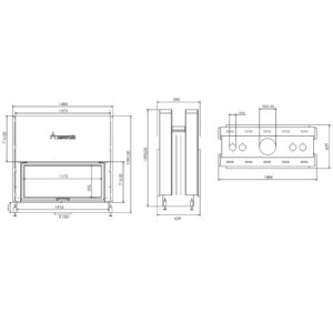 Focar tip tunel de șemineu - A.Caminetti Flat W 120 x 60 German Edition - 2 suprafațe vitrate, 21 KW, randament 75%, încorporabil, Garanție 5 ani.