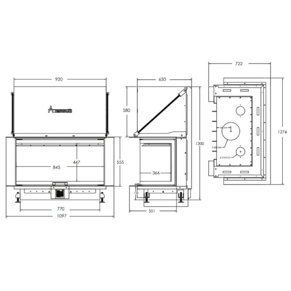Focar de șemineu - A.caminetti Crystal 90 MAX German Edition - Geam panoramic 3 suprafețe vitrate, 17 KW, randament 87%, încorporabil, Garanție 5 ani.