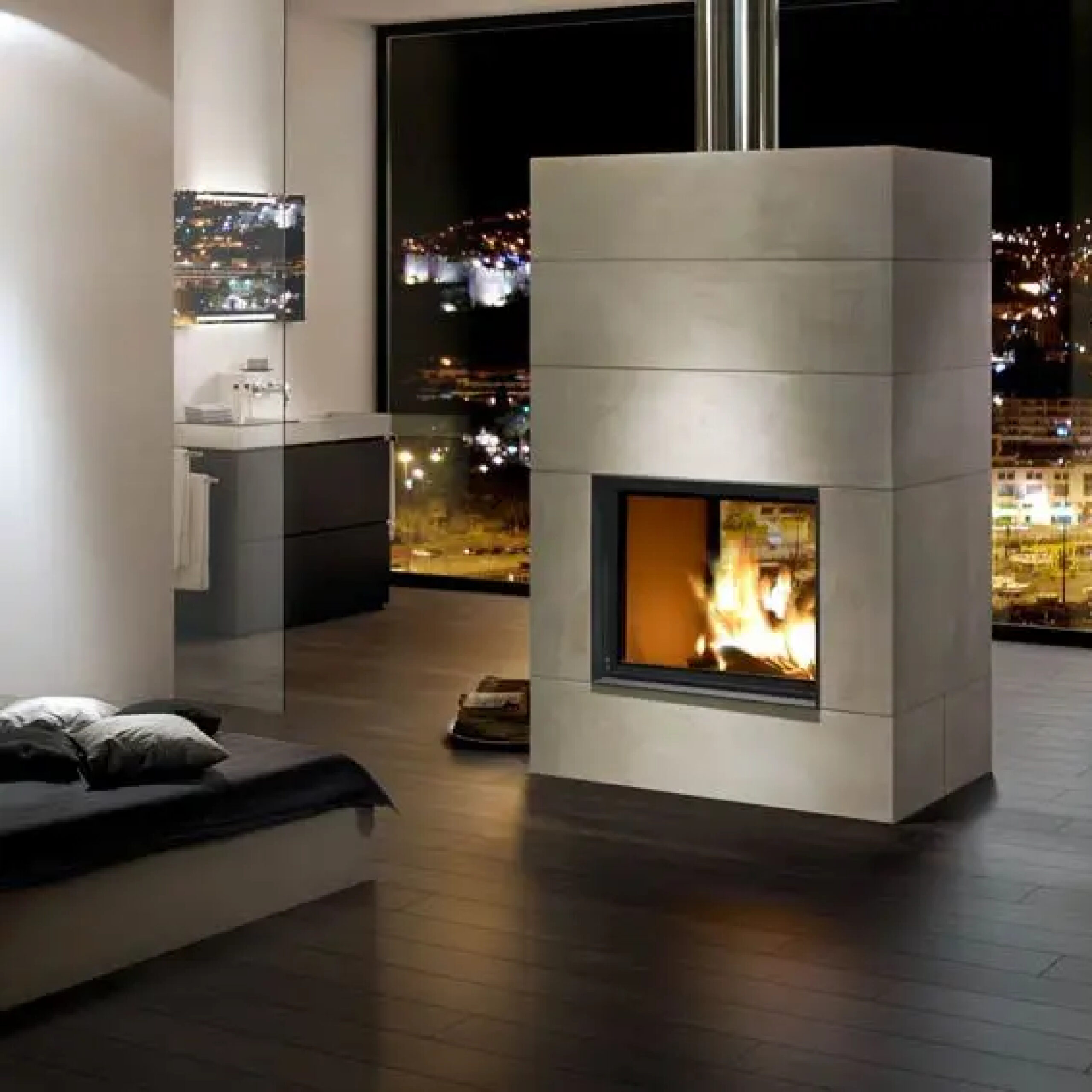 Focar de șemineu - A.Caminetti Flat 90 x 60 German Edition - Geam panoramic 1 suprafață vitrată, 19 KW, randament 83%, încorporabil, Garanție 5 ani.