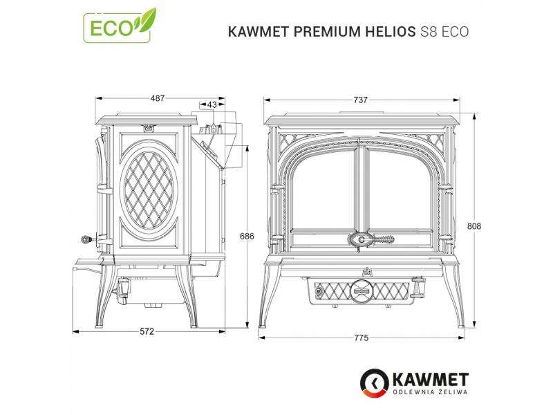 Sobă din fontă, Kawmet HELIOS S8 Premium, putere 13,9 KW, randament 77%, clasa energetică A, certificat EcoDesign. Garanție 5 ani!