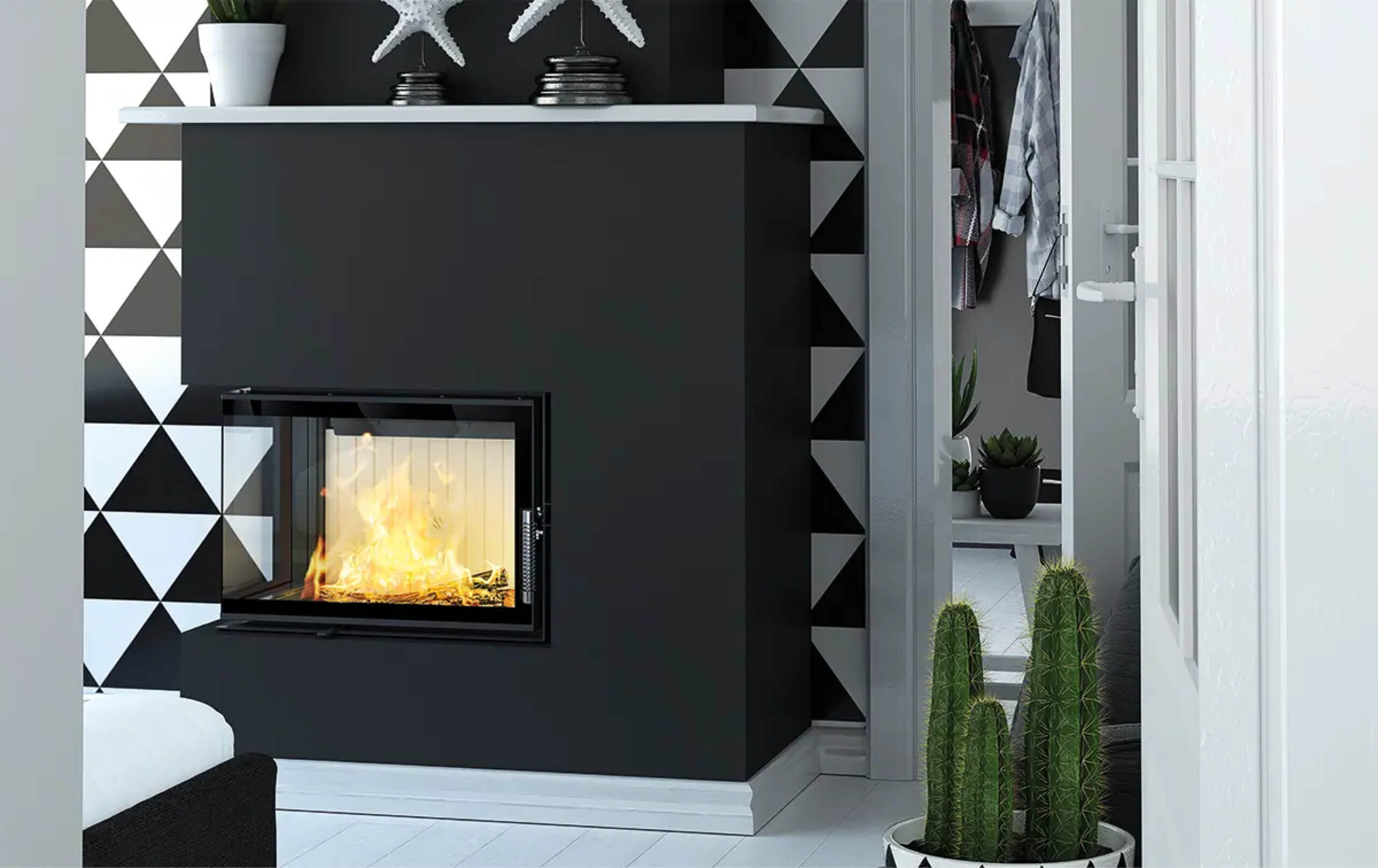 Focar pentru șemineu pe colt stânga (L), Hitze Albero AL9L.H-D, putere 9 KW, randament 78%, clasa energetică A+, certificat EcoDesign. Garanție 5 ani!