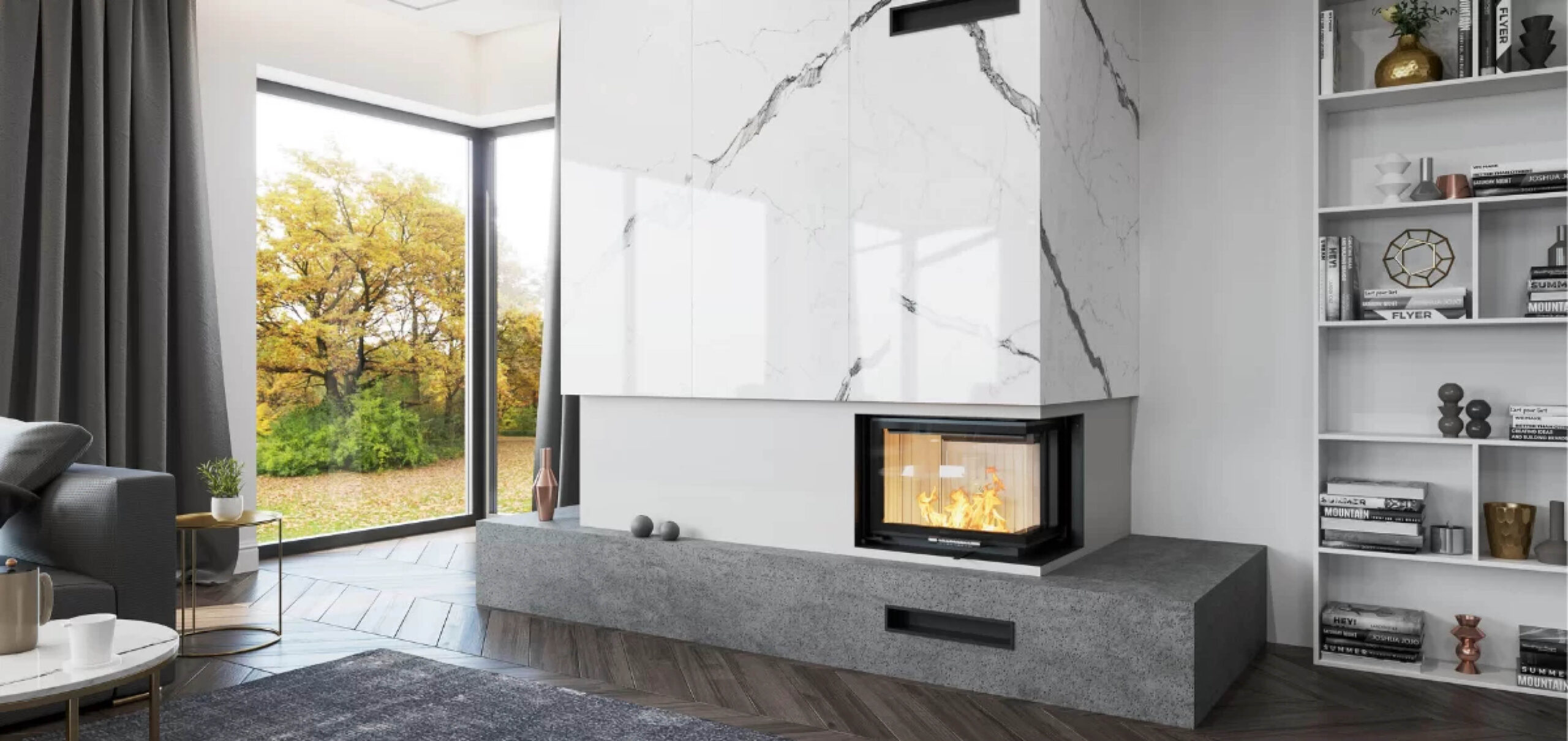 Focar pentru șemineu pe colt dreapta (R), Hitze Albero AL9RG.H-D, putere 9 KW, randament 78%, clasa energetică A+, certificat EcoDesign. Garanție 5 ani!