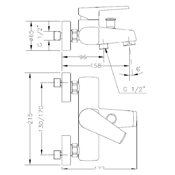 Baterie monocomanda pentru cada Genebre KELOGIC Baterie monocomanda pentru cada Genebre KELOGIC
