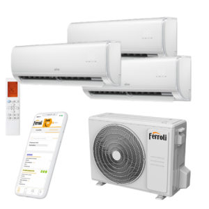 Aparat aer conditionat multisplit Ferroli GIADA M 3×9000 BTU, control prin wi-fi, functie follow me, agent R32, programare orara, clasa energetica A++ la racire