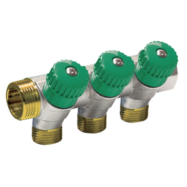Distribuitor modular cu robineti Comisa 1" 3 cai 3/4" - verde