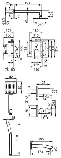 Set de dus baterie ingropata + dus fix + dus mobil FERRO Squerto