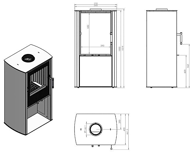 Sobă din oțel, Hitze Canes S, putere 6,5 KW, randament 83%, clasa energetică A, certificat EcoDesign. Garanție 5 ani!