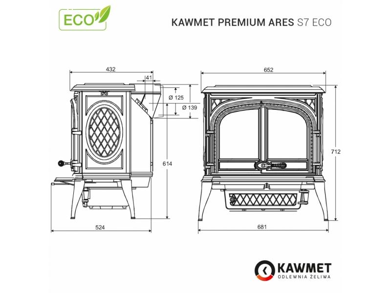 Sobă din fontă, Kawmet Premium ARES S7 ECO, putere 11,3 KW, randament 77%, clasa energetică A, certificat EcoDesign. Garanție 5 ani!