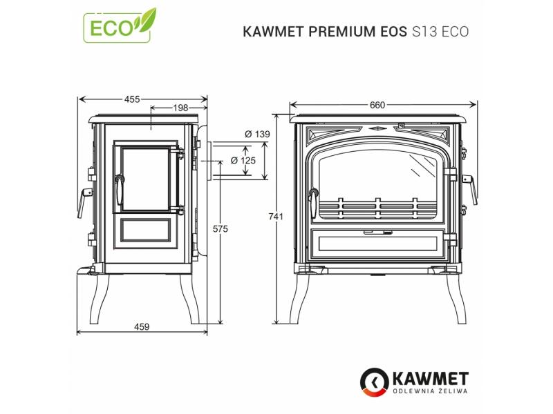 Sobă din fontă, KAWMET Premium EOS S13 ECO, putere 10 KW, randament 77%, clasa energetică A, certificat EcoDesign. Garanție 5 ani!