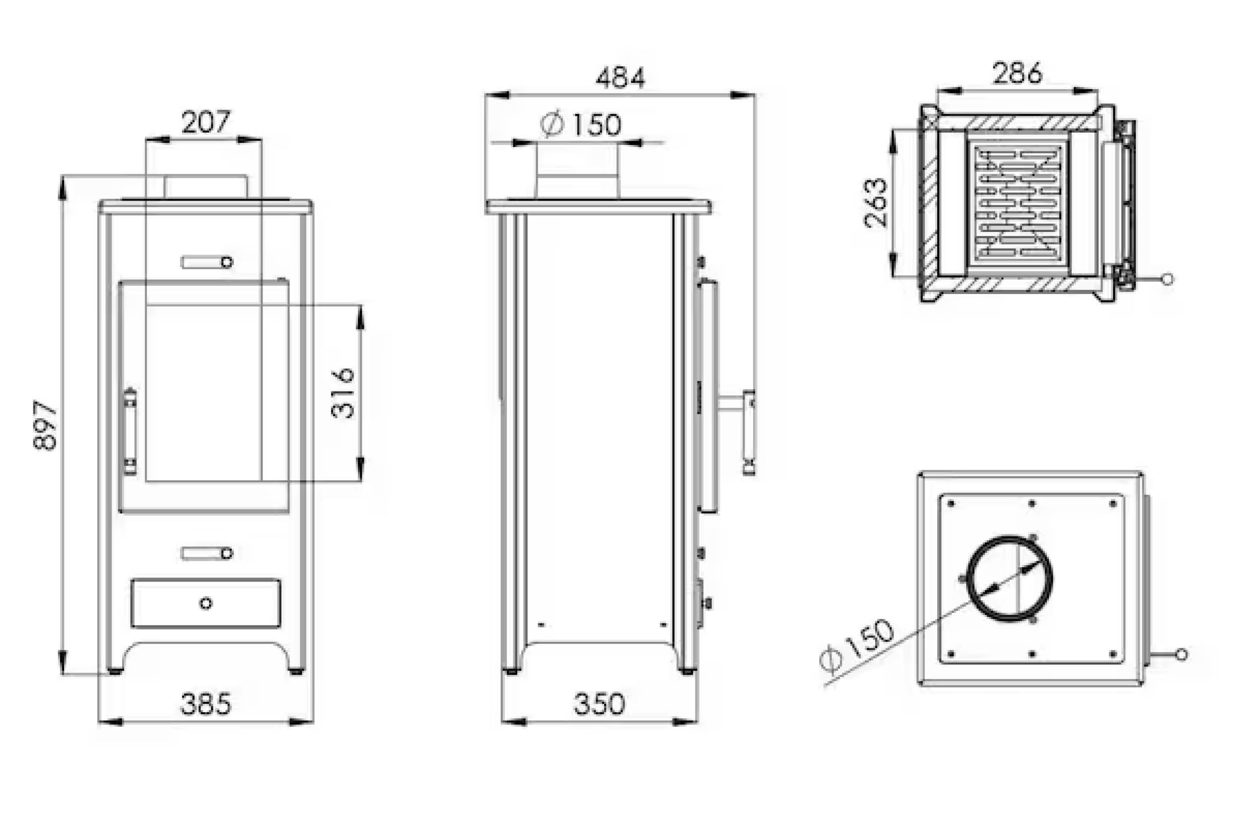 Sobă din oțel, Hitze Legno, putere 5,5 KW, randament 78%, clasa energetică A, certificat EcoDesign. Garanție 5 ani!