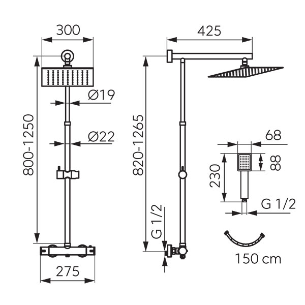 Set de dus cu baterie termostata FERRO Trevi, crom Set de dus cu baterie termostata FERRO Trevi, crom