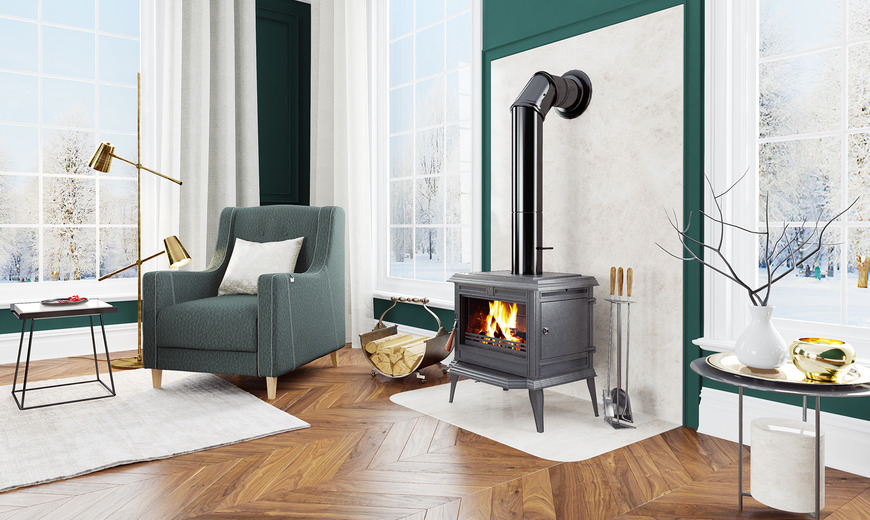 Sobă din fontă și căptușită cu vermiculită, KAWMET Premium ATHENA S12 ECO, putere 12,3 KW, randament 77%, clasa energetică A, certificat EcoDesign. Garanție 5 ani!