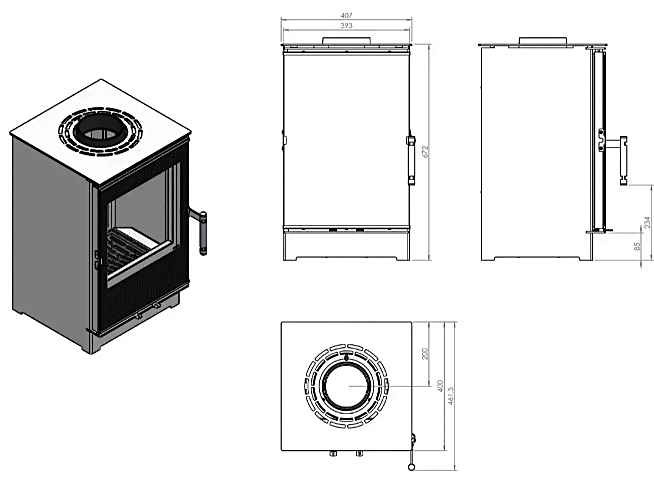 Sobă din oțel, Hitze Lynx S, putere 6,5 KW, randament 83%, clasa energetică A, certificat EcoDesign. Garanție 5 ani!