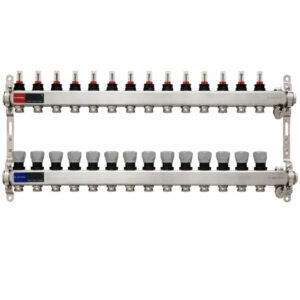 Set distribuitor inox cu debitmetre, aerisitor manual si robineti de golire 1", Ermetiq
