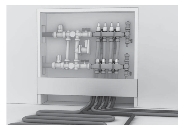 Distribuitor pardoseala, Ferroli Basic 10 circuite, cu debitmetre inox