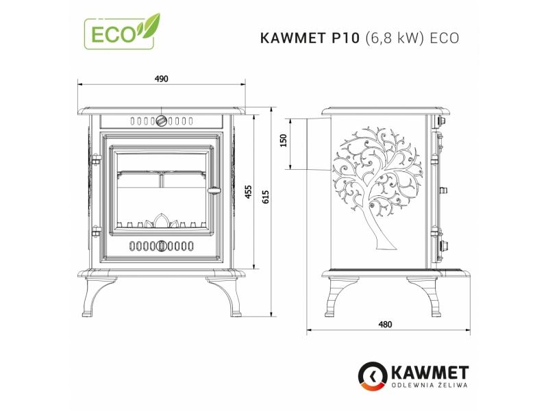 Sobă din fontă, KAWMET P10 ECO, putere 6,8 KW, randament 64,8%, clasa energetică B, certificat EcoDesign. Garanție 5 ani!