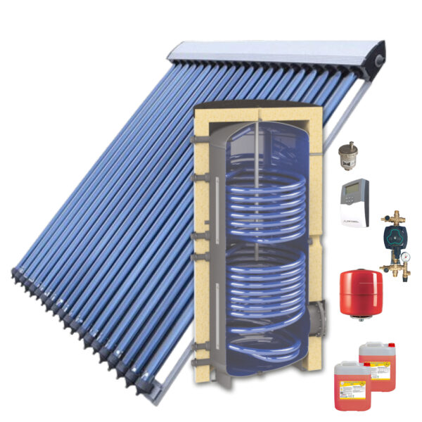 Kit panou solar presurizat apa calda Panosol 20 tuburi, boiler Sunsystem 150 litri 2 serpentine si accesorii