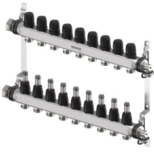 Distribuitor cu debitmetre Uponor Vario S, inox, 1” ieșiri 3/4” Eurocon - 11 căi