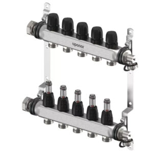 Distribuitor cu debitmetre Uponor Vario S, inox, 1” ieșiri 3/4” Eurocon - 5 căi