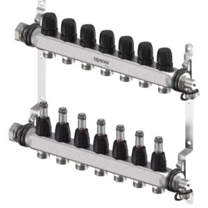Distribuitor cu debitmetre Uponor Vario S, inox, 1” ieșiri 3/4” Eurocon - 7 căi