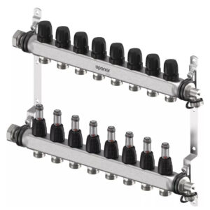Distribuitor cu debitmetre Uponor Vario S, inox, 1” ieșiri 3/4” Eurocon - 8 căi