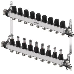 Distribuitor cu debitmetre Uponor Vario S, inox, 1” ieșiri 3/4” Eurocon - 11 căi