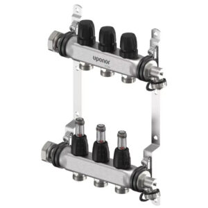 Distribuitor cu debitmetre Uponor Vario S, inox, 1” ieșiri 3/4” Eurocon - 3 căi