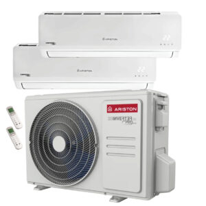 Aer conditionat dublu split, Ariston Prios 50, 9000 + 12000 BTU, unitate externa 18000, Wi-Fi Ready, Clasa A++/A+