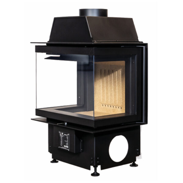 Focar de șemineu - A.caminetti Crystal 50 PRO OPEN SIDE - Geam panoramic 3 suprafețe vitrate, 10 KW, randament >75%, încorporabil, Garanție 5 ani.