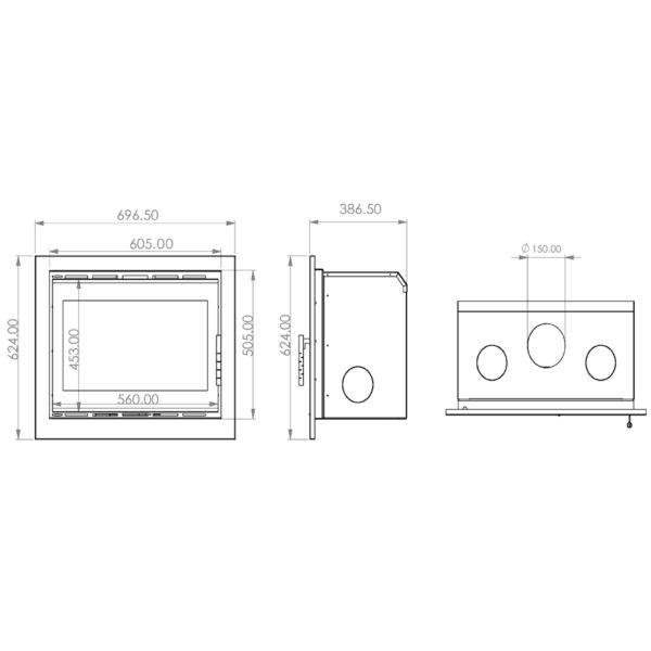 Focar tip insert - A.Caminetti Cassette Nordic 60, Nordic Series - Geam panoramic 1 suprafață vitrată, 9 KW, randament >75%, încorporabil, Garanție 5 ani.
