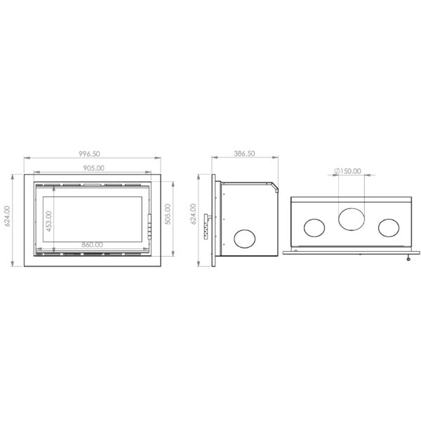 Focar tip insert - A.Caminetti Cassette Nordic 90, Nordic Series - Geam panoramic 1 suprafață vitrată, 10 KW, randament >75%, încorporabil, Garanție 5 ani.