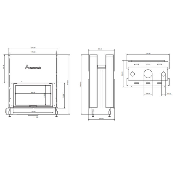 Focar tip tunel de șemineu - A.Caminetti Flat W 90 x 60 German Edition - 2 suprafațe vitrate, 19 KW, randament 75%, încorporabil, Garanție 5 ani.