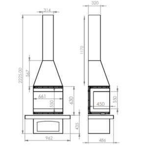 Sobă șemineu - A.Caminetti, Model Mediterranean C65 - Geam panoramic 3 suprafețe vitrate, 11 KW, randament >75% , instalare rapidă, Garanție 5 ani.