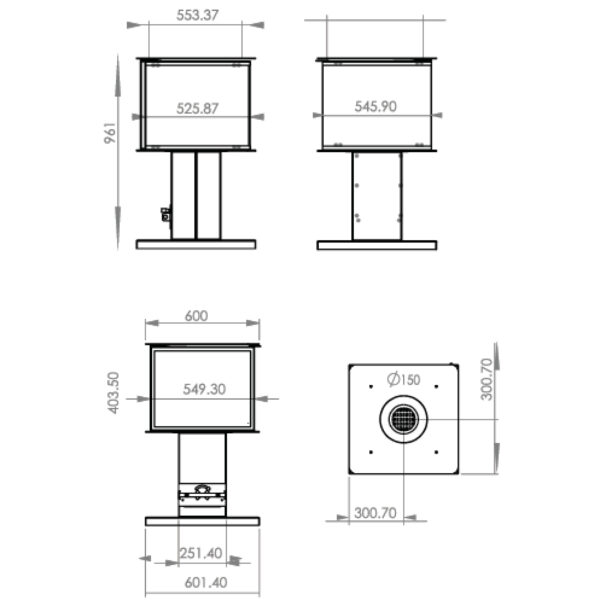 Șemineu de exterior - A.Caminetti, Model Outdoor 4D - Geam panoramic 360°, 4 suprafețe vitrate, 11 KW, randament 80%, instalare rapidă, Garanție 5 ani.