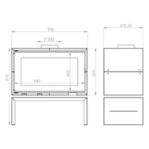 Sobă șemineu - A.Caminetti, Model Panorama 90 - Geam panoramic 1 suprafață vitrată, 9 KW, randament >75% , instalare rapidă, Garanție 5 ani.
